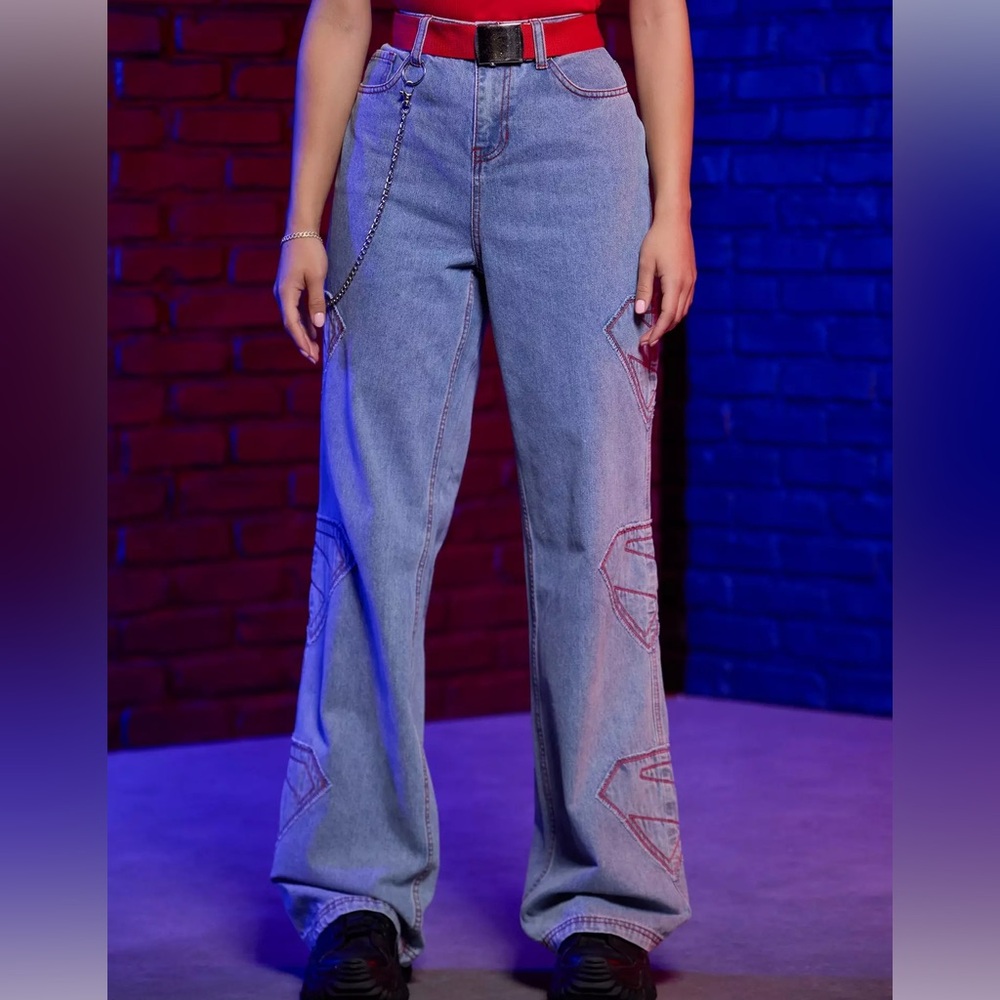 DC Comics Superman‎ Logo Wide Leg Denim Pants With Belt Hot Topic